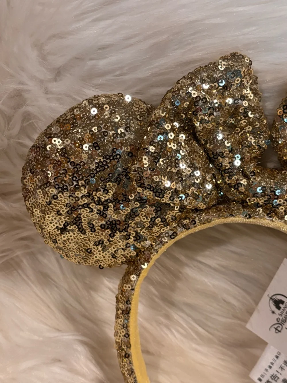 Shanghai Disney Resort Gold Sequins Bow Disney Minnie Mouse Ears Headband